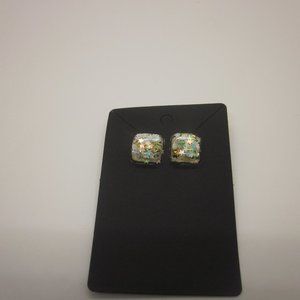 White & Gold Sqaure Stud Earrings